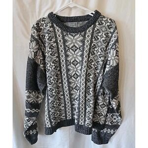 Vintage LeTIGRE Pullover Sweater Gray & White Geometric Snowflakes Knit Men's XL